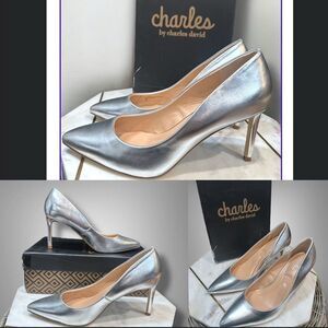 Charles by Charles David Smooth Metallic Sliver Pumps Heels Size 8